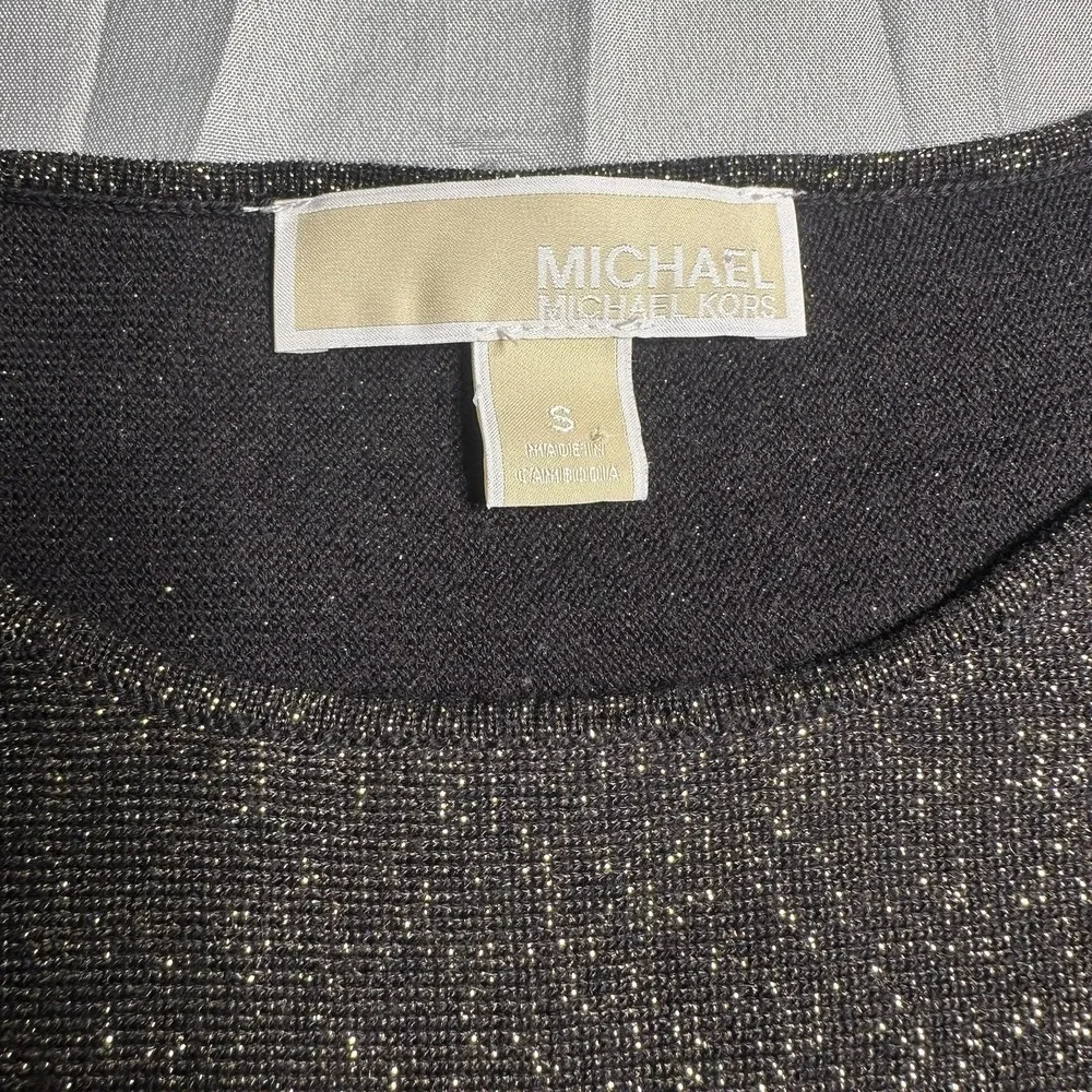 Michael Kors Small Top Black Gold Metallic Thread Shimmery Classy Cotton‎ Blend